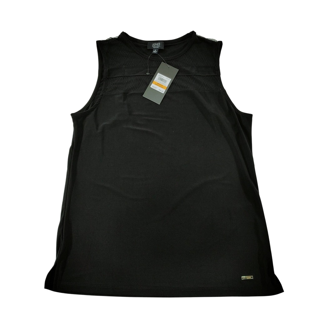 Jones New York Signature Womens Black Mesh Yoke Sleeveless Top Size S